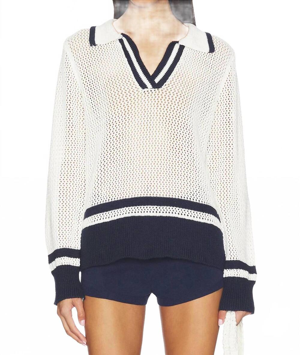 NEW BOBI polo cropped stripe sweater in white